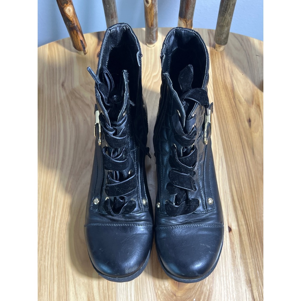G by GUESS GGRYSON-M Black Quilted Velvet Lace Combat Boots Womens 6.5 Military